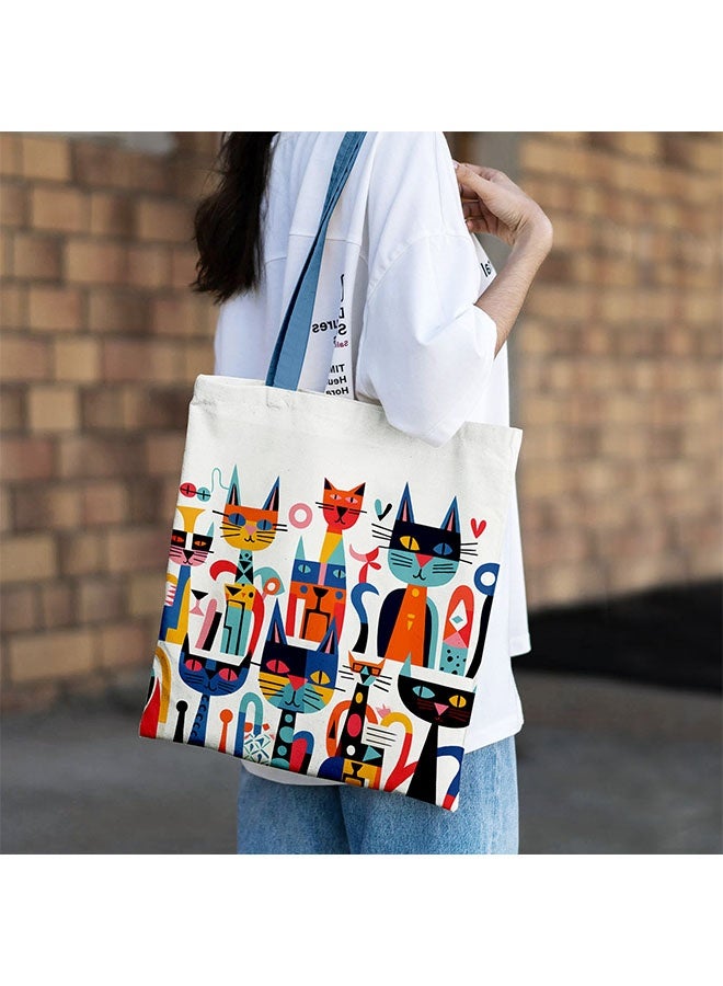 حقيبة يد نسائية أنيقة بسعة كبيرة - حقيبة قماشية قابلة لإعادة الاستخدام بطبعتين، حقيبة تسوق فنية صديقة للبيئة - Image 2