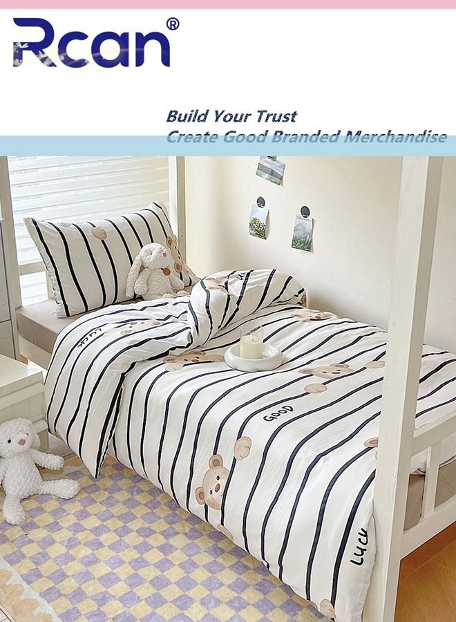 Rcan 3 Piece School Season Duvet Cover Set College Style Cartoon Print  High Cotton Kids Bedding Quilt Cover Sheet Pillow Covers for Dormitory Single Bed Children's Bed for Boys Girls 150x200cm/ 59x78.7In - Image 1