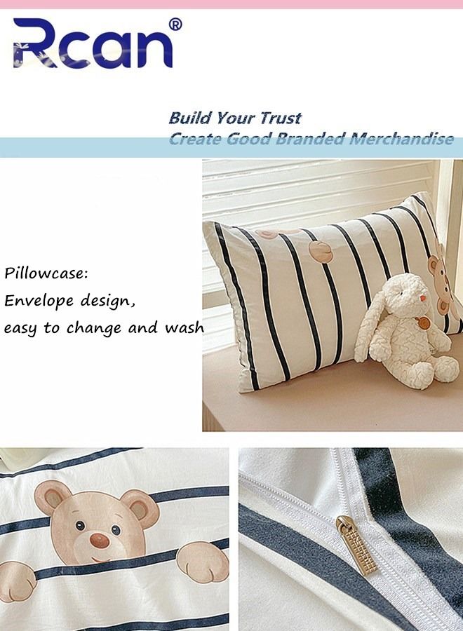 Rcan 3 Piece School Season Duvet Cover Set College Style Cartoon Print  High Cotton Kids Bedding Quilt Cover Sheet Pillow Covers for Dormitory Single Bed Children's Bed for Boys Girls 150x200cm/ 59x78.7In - Image 4