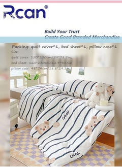 Rcan 3 Piece School Season Duvet Cover Set College Style Cartoon Print  High Cotton Kids Bedding Quilt Cover Sheet Pillow Covers for Dormitory Single Bed Children's Bed for Boys Girls 150x200cm/ 59x78.7In  - Image 3