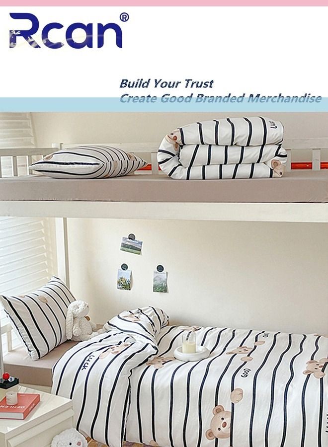 Rcan 3 Piece School Season Duvet Cover Set College Style Cartoon Print  High Cotton Kids Bedding Quilt Cover Sheet Pillow Covers for Dormitory Single Bed Children's Bed for Boys Girls 150x200cm/ 59x78.7In - Image 2