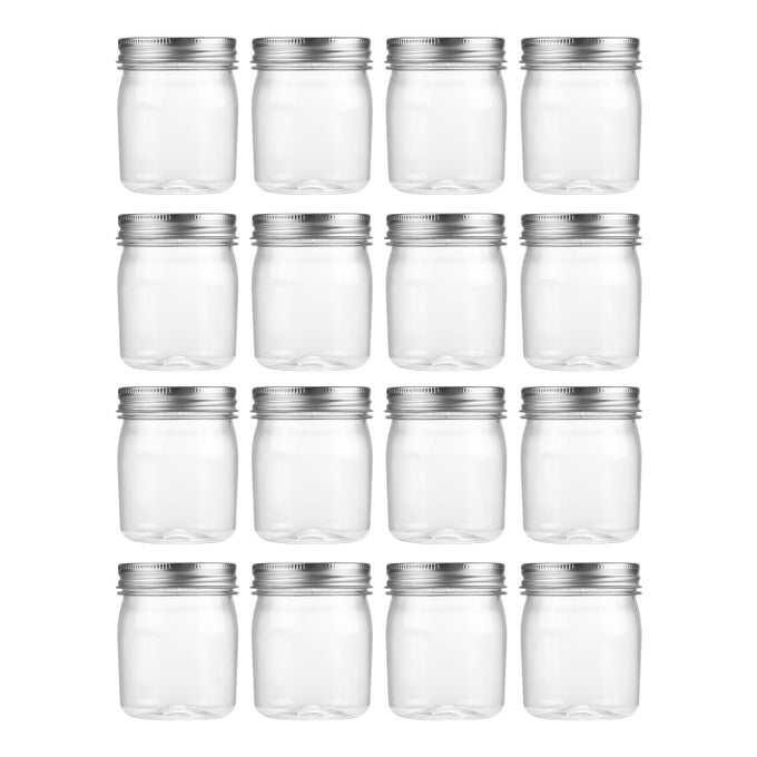 8 OZ CLEAR PLASTIC JARS WITH SCREWON LIDS BPAFREE REFILLABLE STORAGE CONTAINERS FOR SLIME SPICES CRAFTS KITCHEN HOME ORGANIZATION 16 PACKSILVER