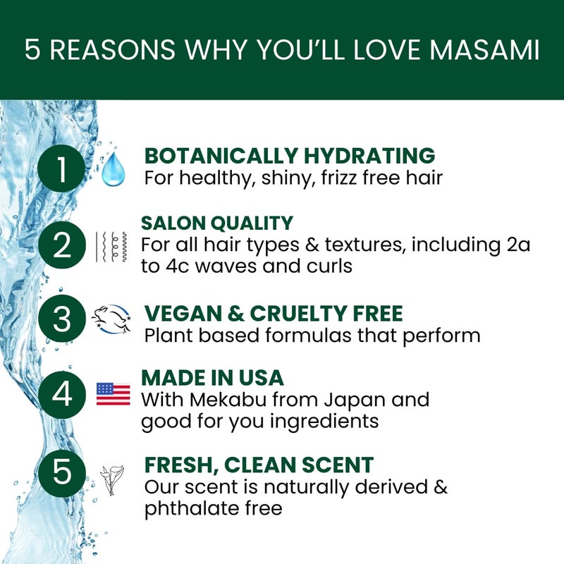 MASAMI Mekabu Hydrating Shampoo 10 oz: Sulfate Free, Paraben Free, Phthalate Free | Vegan | Color Safe | Salon Quality | All Hair Types & Textures | Curl Defining | Jbeauty | No Frizz - Image 2