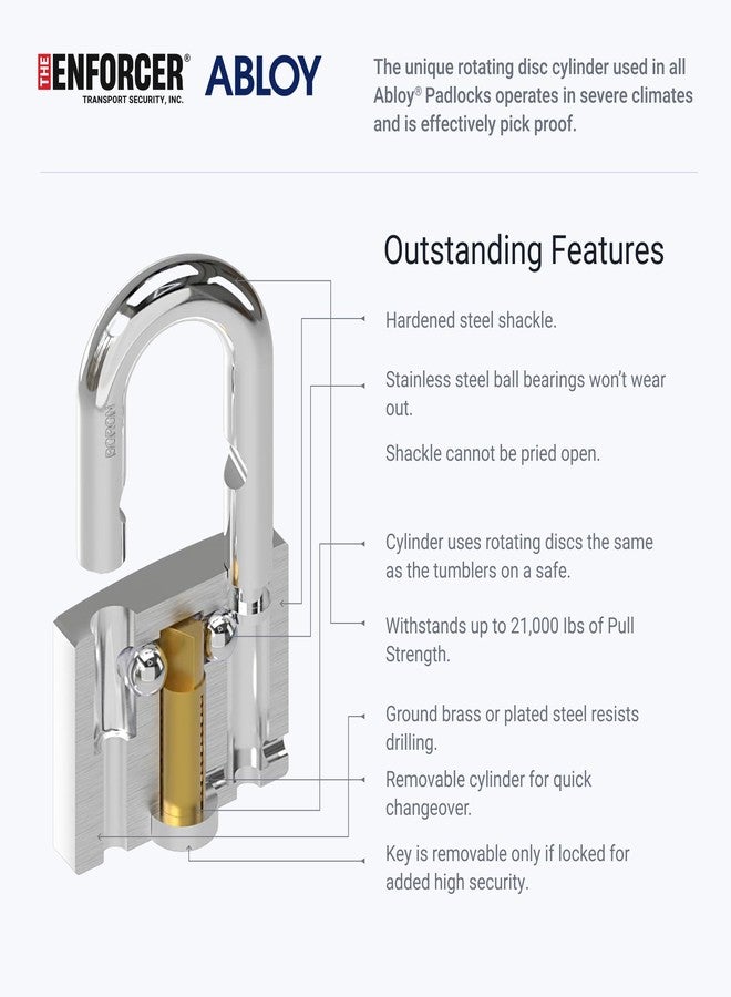 ENFORCER ABLOY 341-25 Padlock - Heavy-Duty Boron Steel High-Security Lock w/Disc Tumbler - 7/16" Shackle for Trailers, Containers, Rail - Ultimate Protection - Image 3