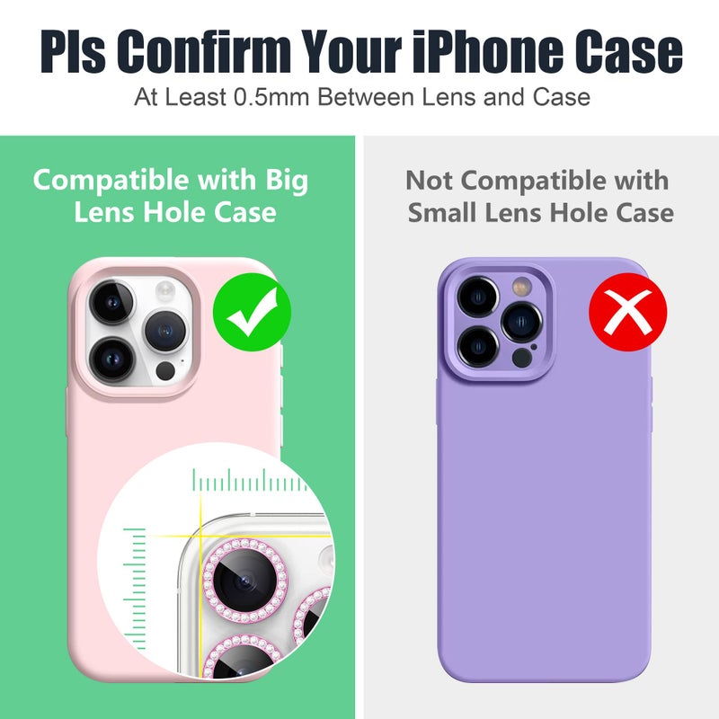 AGVEE 3+3 6 Pack for iPhone 16 Pro 6.3" / 16 Pro Max 6.9" Camera Lens Protector, Bling Diamond & Bling Glitter Metal Ring 9H Tempered HD Glass Camera Cover Film, Bling-Rose - Image 3
