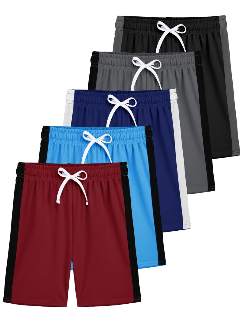 Resinta 5 Pack Boys Shorts Boys Basketball Athletic Shorts Kids Soccer Sports Shorts Mesh Quick Dry Active Gym Clothes with Drawstring - Image 1