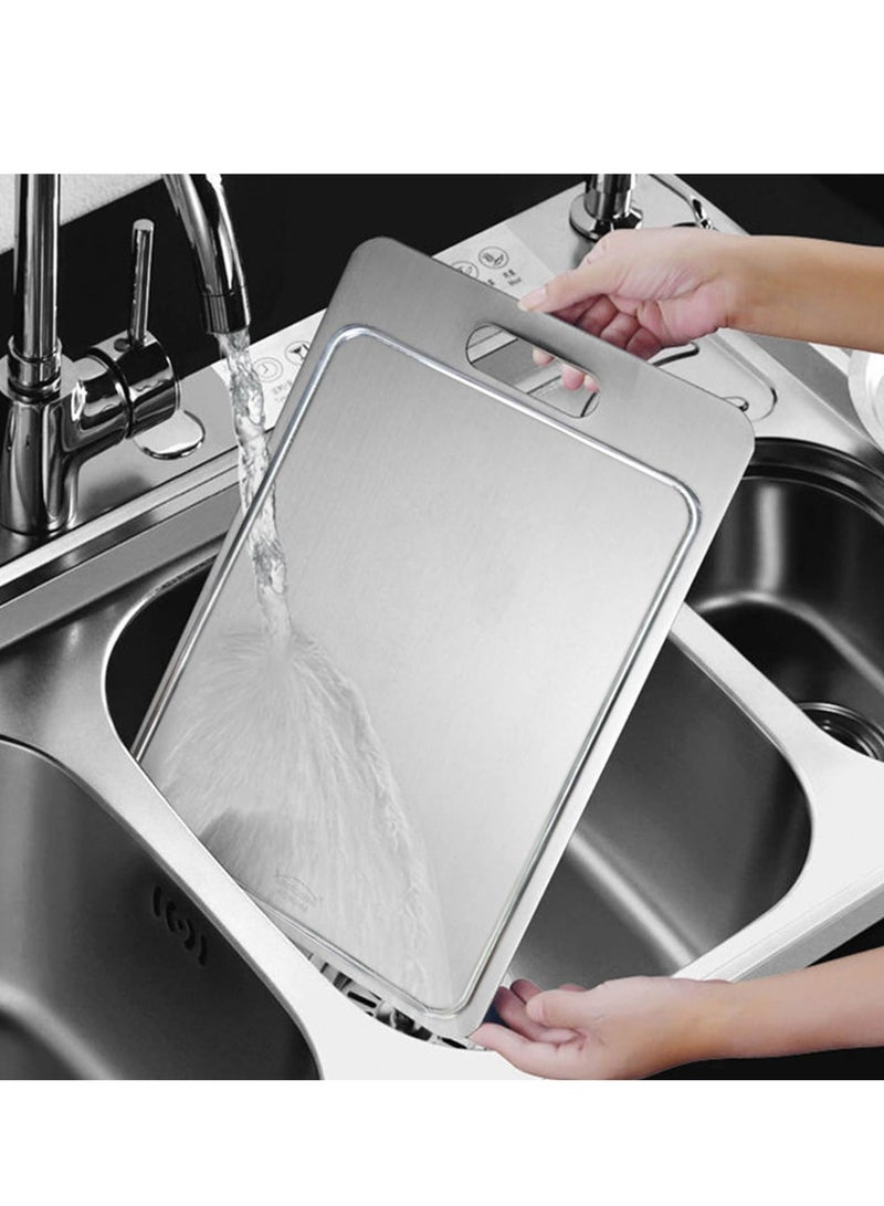 XiuWoo 2 Pcs Cutting Boards for Kitchen, Cutting Board Stainless Steel Cutting Board Premium Double-Sided Chopping Boards for Dishwasher Meat Fruit and Vegetable, 29*20 +39*28 - Image 3