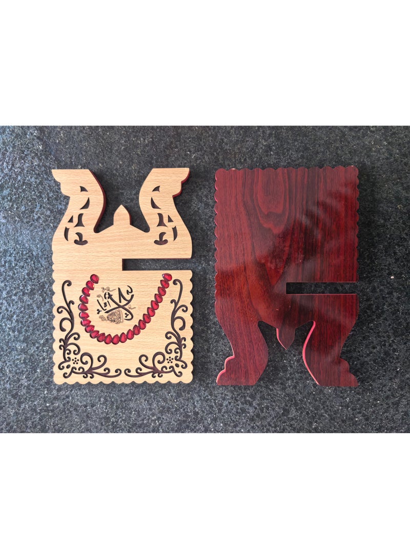 Fianser Luxury Wooden Quran Stand with Red Beads Inlay – Carved Square Rehal – Elegant Foldable Holder for Holy Book, Ideal Eid Gift - Image 5