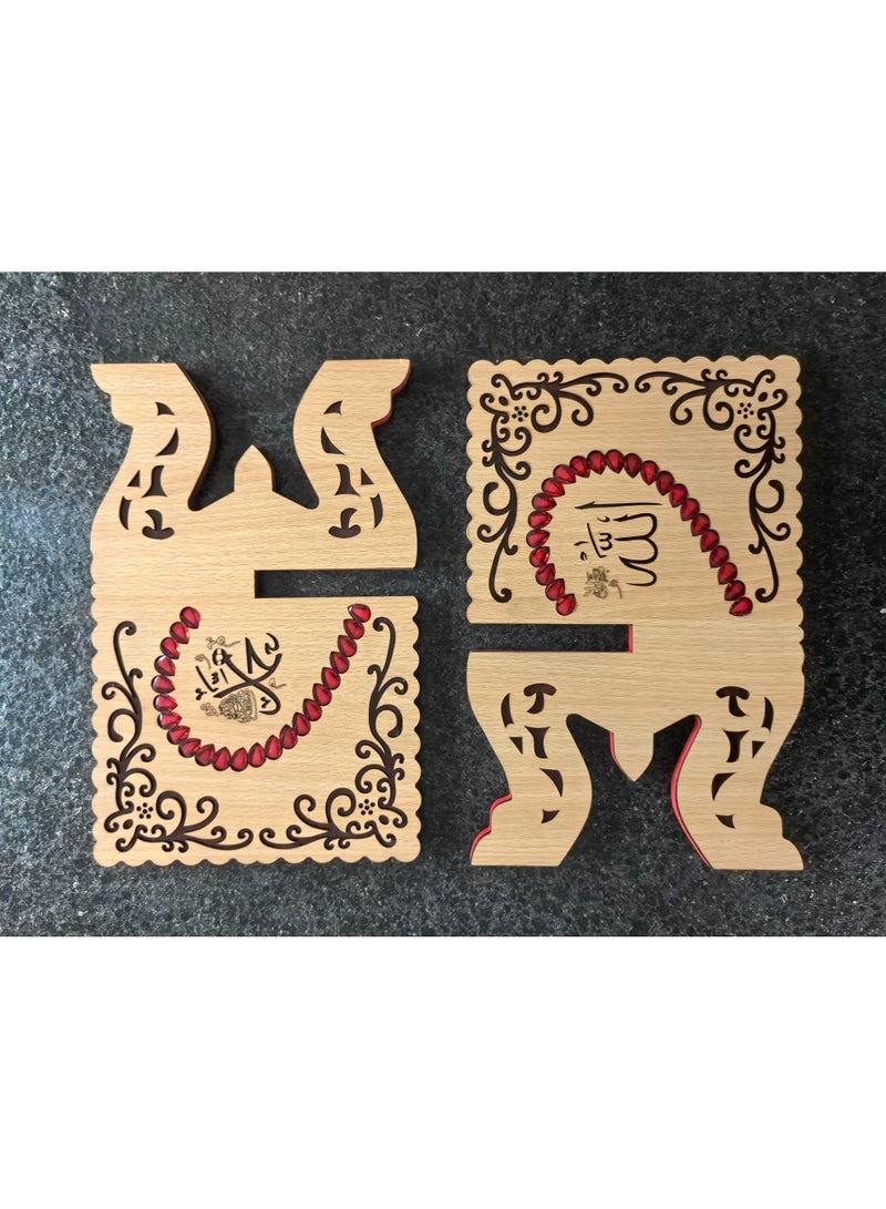 Fianser Luxury Wooden Quran Stand with Red Beads Inlay – Carved Square Rehal – Elegant Foldable Holder for Holy Book, Ideal Eid Gift - Image 4