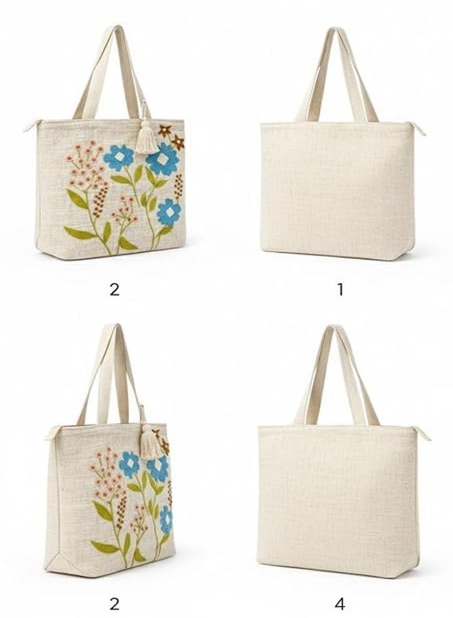 BLENZZA DECO حقيبة كتف وحقيبة يد من قماش الكانفاس القطني الطبيعي من بلينزا ديكو™، مزينة بتطريز عصري، مثالية للنساء، مناسبة للجامعة والتسوق والاستخدام اليومي (16 × 16 بوصة) (التصميم 5) - Image 2