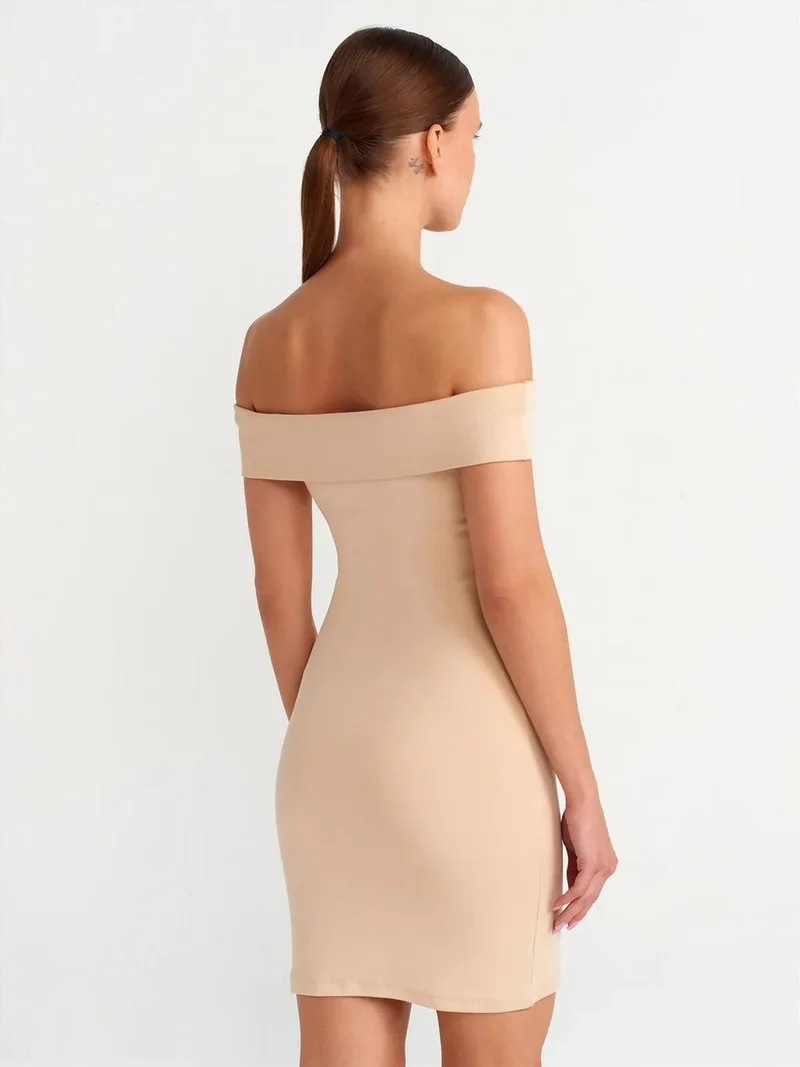 ديلفين Dilvin Bodycon Mini Dress With Off-shoulder Neckline