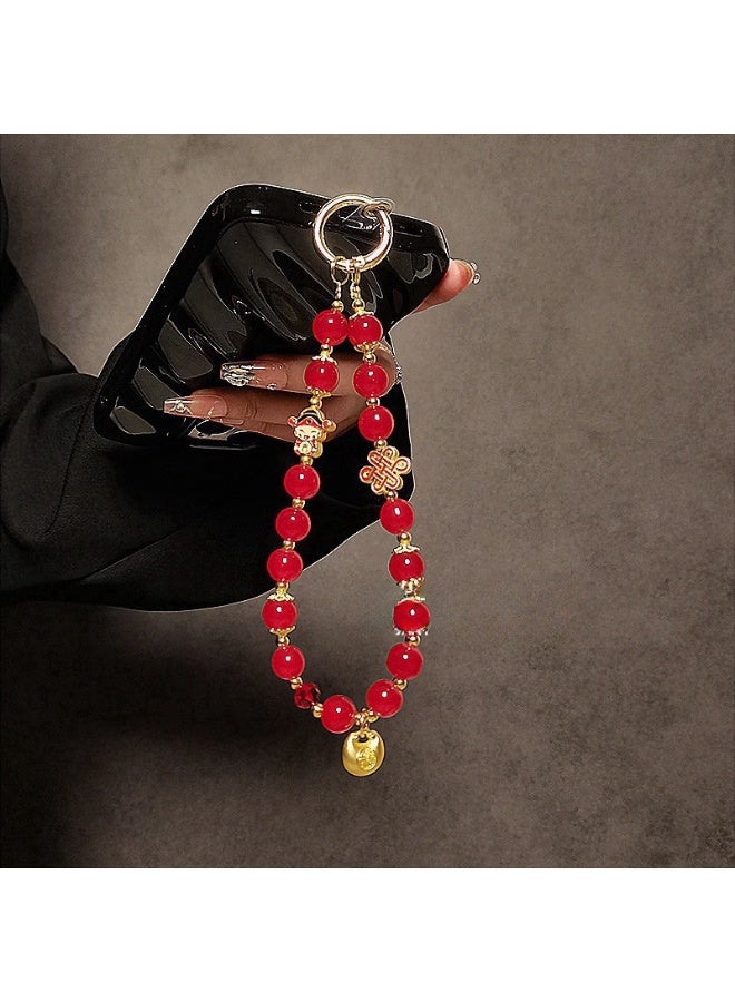 NIBEMINENT Beaded Phone Lanyard, Anti Lost Removable Wrist Strap, New Year Chinese Style Bracelet Pendant, Phone Keychain Lanyard,Red - Image 1