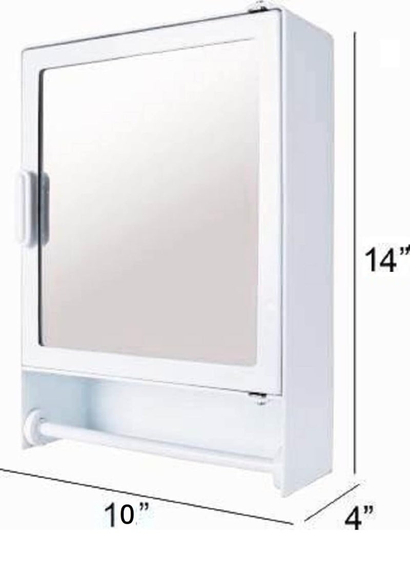 Maskey Kids Designer Multiuse Virgin Plastic Small Storage Bathroom Mirror Cabinet with Towel Rod for Home and Corporate Use (Mystic White, Small: 14 x 10 x 4 Inches) - Image 2