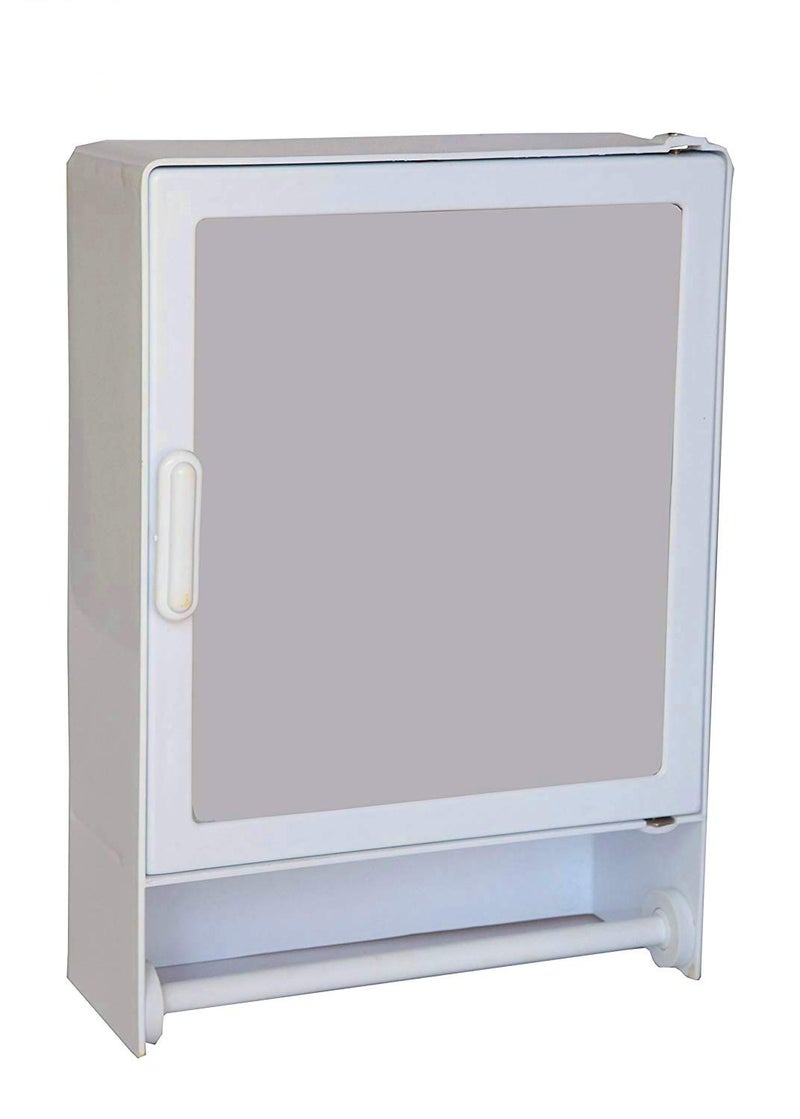Maskey Kids Designer Multiuse Virgin Plastic Small Storage Bathroom Mirror Cabinet with Towel Rod for Home and Corporate Use (Mystic White, Small: 14 x 10 x 4 Inches) - Image 1