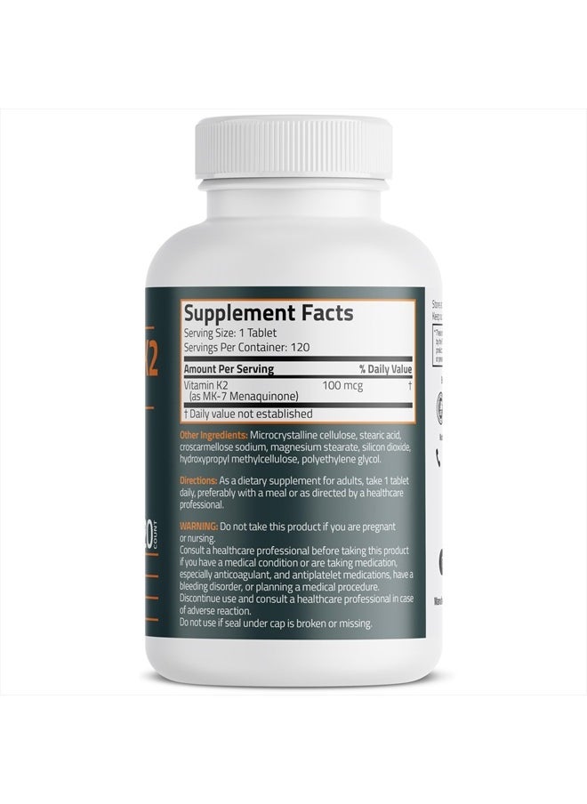 Bronson - Vitamin K2 MK-7 100 MCG, K2 as MK7 Menaquinone, Bone Support Non-GMO, 120 Tablets - Image 1