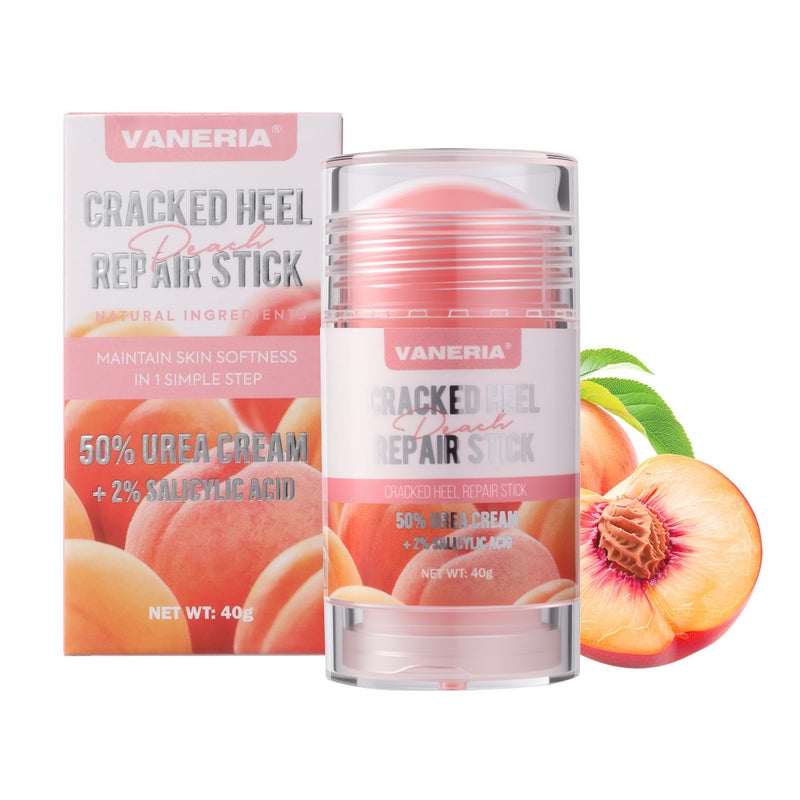 VANERIA 50 Urea Cream Stick plus 2 Salicylic AcidCracked Heel Repair Stick for Dry Cracked Feet with Shea Butter Coconut OilDeeply Moisturize Soften FeetExfoliates Dead Skin 40gPeach Scent - Image 2