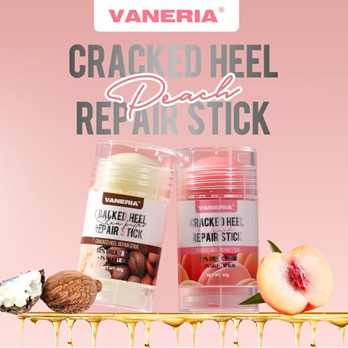 VANERIA 50 Urea Cream Stick plus 2 Salicylic AcidCracked Heel Repair Stick for Dry Cracked Feet with Shea Butter Coconut OilDeeply Moisturize Soften FeetExfoliates Dead Skin 40gPeach Scent - Image 3