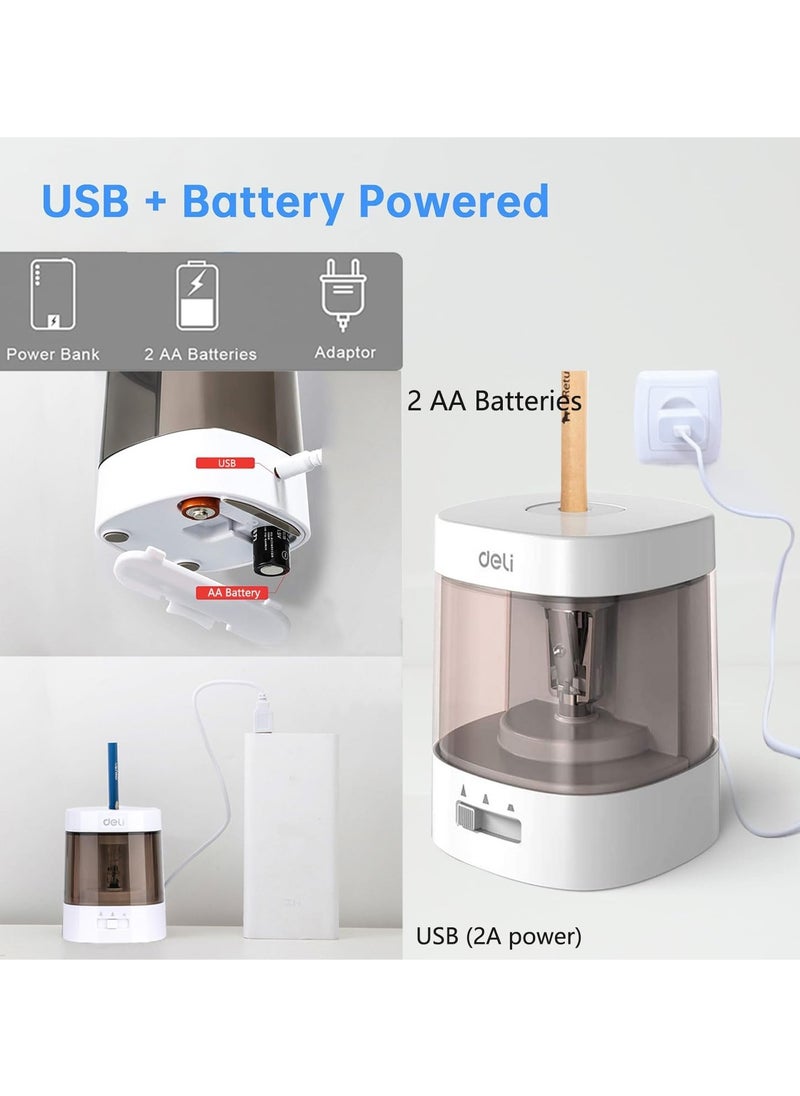 Deli Electric Pencil Sharpener Auto-Stop Feature and Heavy Duty Helical Pencil Sharpener, USB and Battery, Operated 3 Adjustable Sharpening Modes for 6-8mm Diameter Pencils, for Student and Office  - Image 4