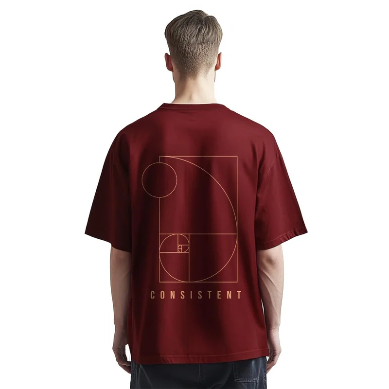 NOBERO Men's Oversized Fit Graphic T-Shirt in Burgundy