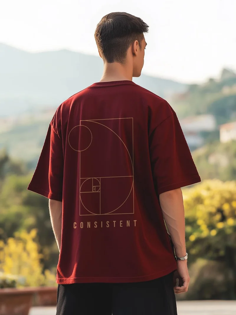 NOBERO Men's Oversized Fit Graphic T-Shirt in Burgundy