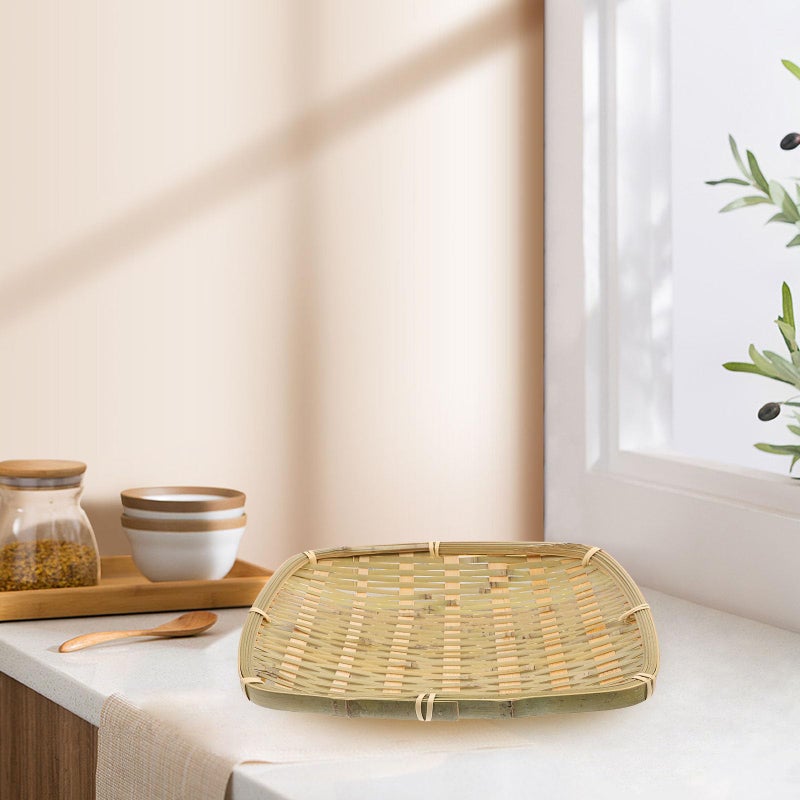 Natural Rectangular Woven Fruit Basket 23x19cm Kitchen Dining Table Storage Organizer - Image 5