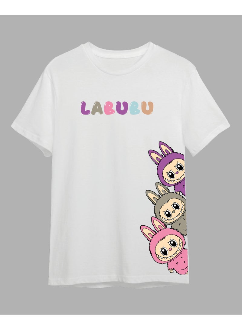 ACLIX LABUBU T-Shirt - Short Sleeve Unisex Couples Casual Wear, Cute and Trendy Pure Cotton Top White - Image 1