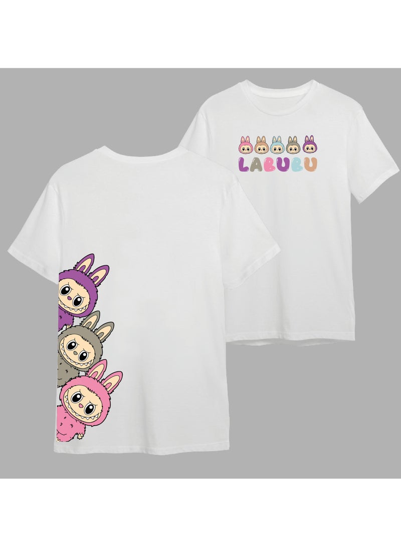 ACLIX LABUBU T-Shirt - Short Sleeve Unisex Couples Casual Wear, Cute and Trendy Pure Cotton Top White - Image 2