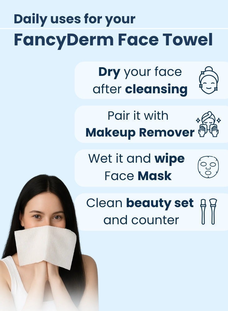فانسي ديرم مناشف وجه قطنية قابلة للاستخدام لمرة واحدة – حجم كبير - مصنوعة من ألياف نباتية 100%، فائقة النعومة وآمنة للبشرة الحساسة، قابلة للتحلل ، مثالية للعناية بالبشرة وإزالة المكياج (50 قطعة) - Image 5