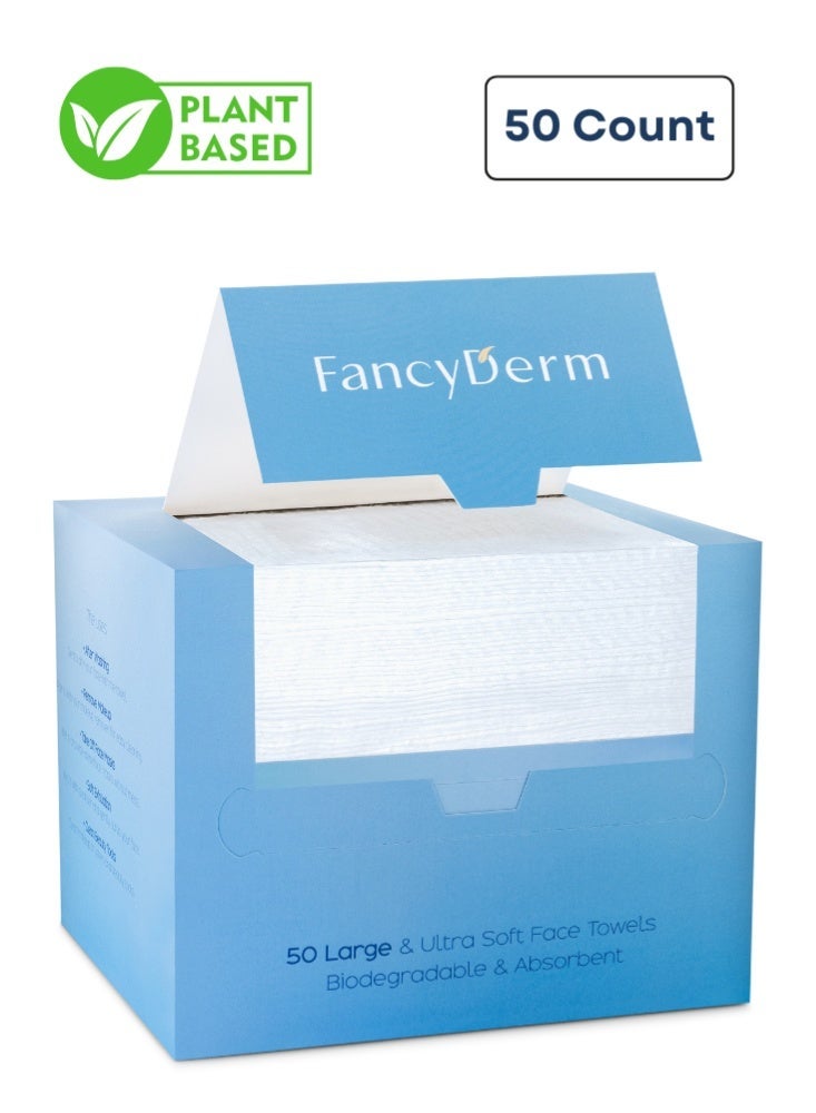 FancyDerm Face Towel Disposable, Face Tissue, Facial Tissue – XL, 100% Plant-Based Viscose, Ultra-Soft & Hygienic, Biodegradable Facial Towelettes for Sensitive Skin (50 Count) - Image 1