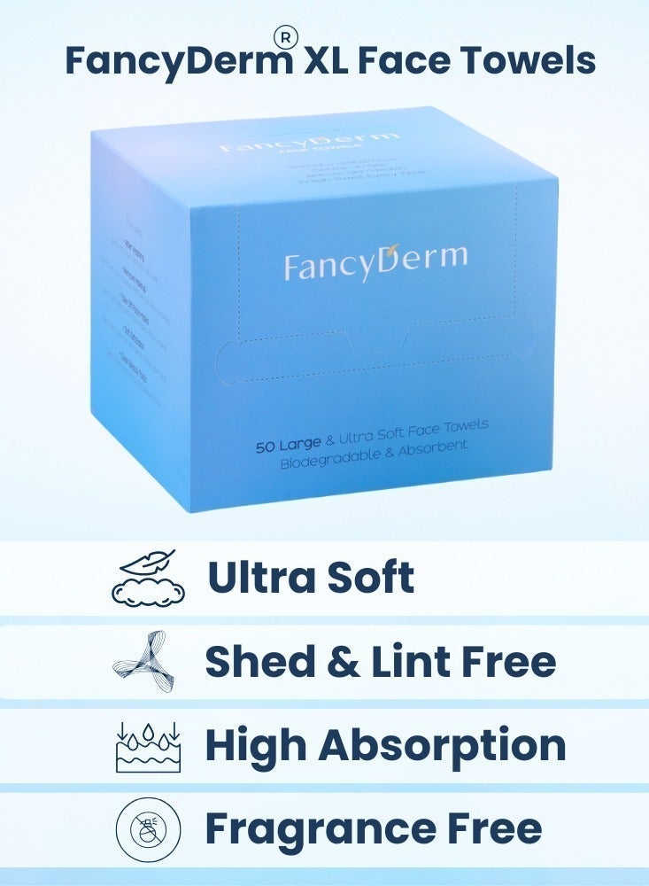 FancyDerm Face Towel Disposable, Face Tissue, Facial Tissue – XL, 100% Plant-Based Viscose, Ultra-Soft & Hygienic, Biodegradable Facial Towelettes for Sensitive Skin (50 Count) - Image 3