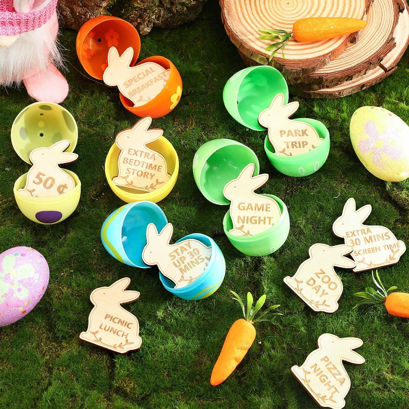 CypherX Easter Egg Fillers- Wood Easter Reward Tokens, Easter Prizes Stuffers Coins, Family Night Tokens, 24 Redeemable Tokens+6 Blank DIY Tokens, Unique Family Easter Egg Hunt Activities- Bunny - Image 2