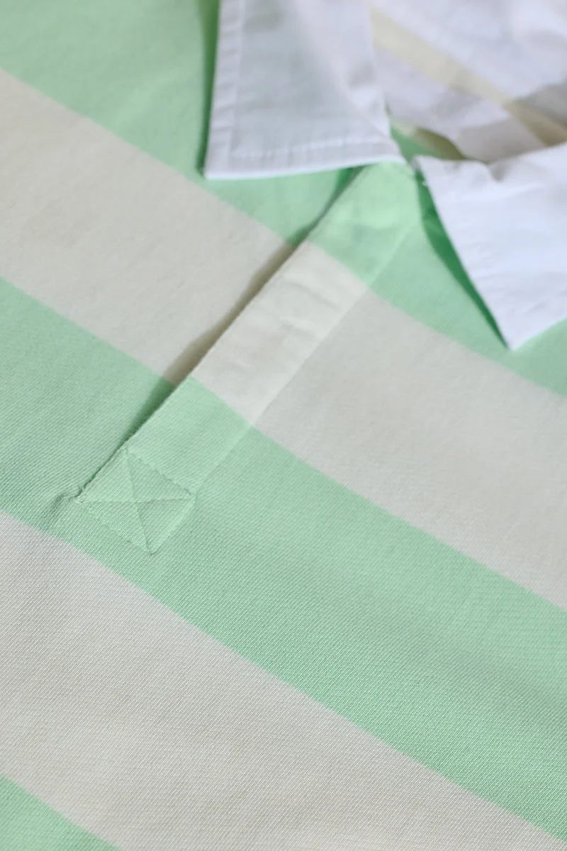 SNITCH Light Green Striped Long Sleeve Regular Fit Casual T-Shirt