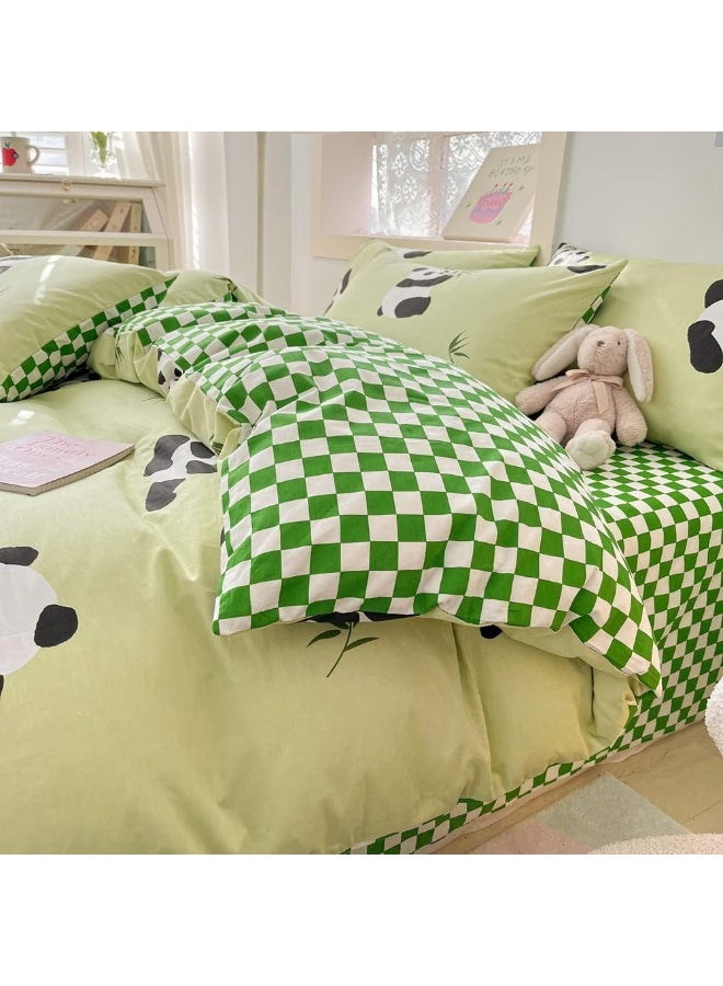 BlueBlue Panda Kids Duvet Cover Set Queen 100% Cotton Bedding for Boys Girls Teens Cartoon Chinese Panda Bamboo Pattern on Green 1 Cute Animal Full Comforter Cover 2 Pillow Shams, Queen  - Image 3