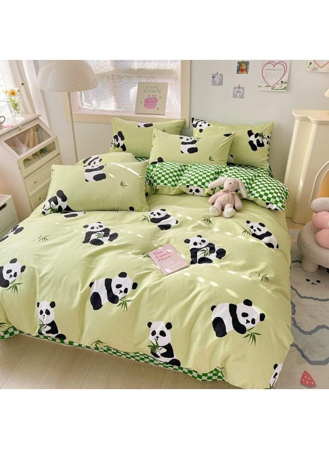 BlueBlue Panda Kids Duvet Cover Set Queen 100% Cotton Bedding for Boys Girls Teens Cartoon Chinese Panda Bamboo Pattern on Green 1 Cute Animal Full Comforter Cover 2 Pillow Shams, Queen  - Image 2
