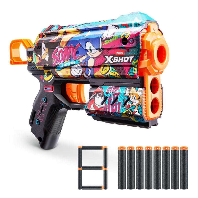 Zuru - X-Shot Skins Flux Sonic The Hedgehog Hyper Spike with 8 Soft Bullets - 36648D - Image 1