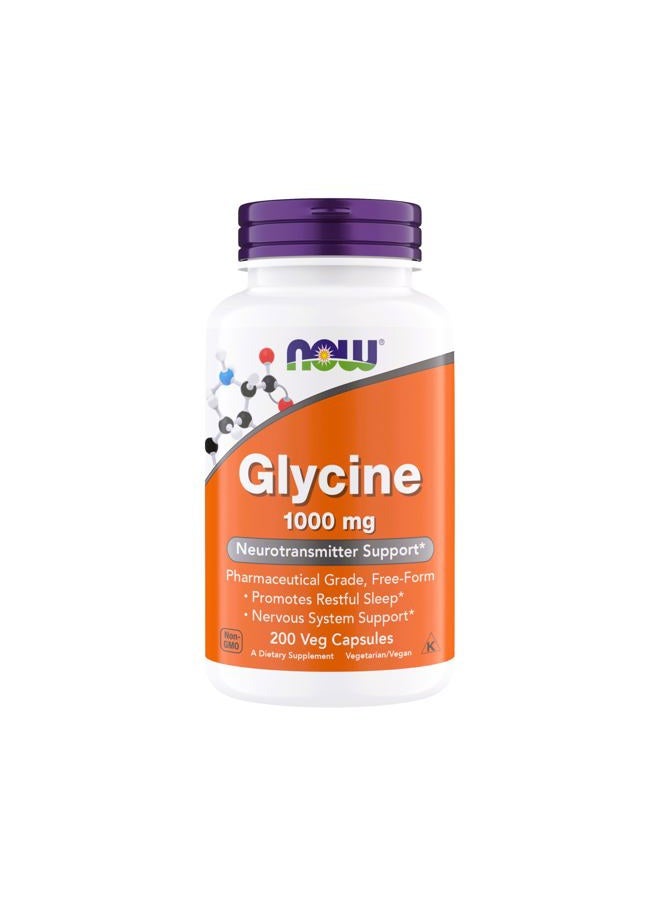 now Glycine 1000mg, Free-Form Pharmaceutical Grade, Neurotransmitter Support*, Promotes restful Sleep*, Gluten Free, Vegan, Kosher 200 Vegetarian Capsules (Pack of 1) - Image 1