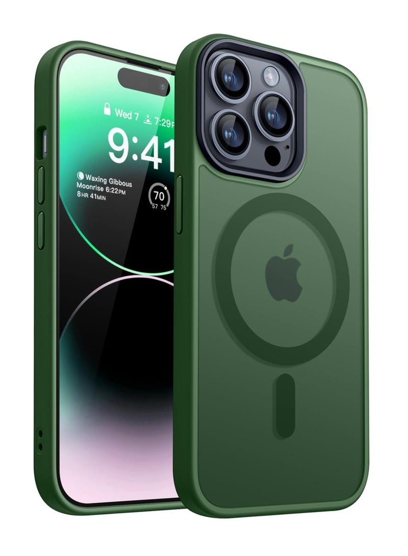 ثسؤشسث غطاء مغناطيسي للآيفون 14 برو ماكس 6.7 بوصة، متوافق مع MagSafe، غطاء خلفي نحيف شفاف متجمد مقاوم للصدمات أخضر - Image 1