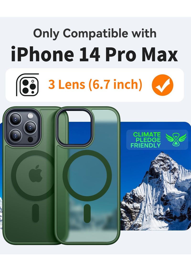 ثسؤشسث غطاء مغناطيسي للآيفون 14 برو ماكس 6.7 بوصة، متوافق مع MagSafe، غطاء خلفي نحيف شفاف متجمد مقاوم للصدمات أخضر - Image 2