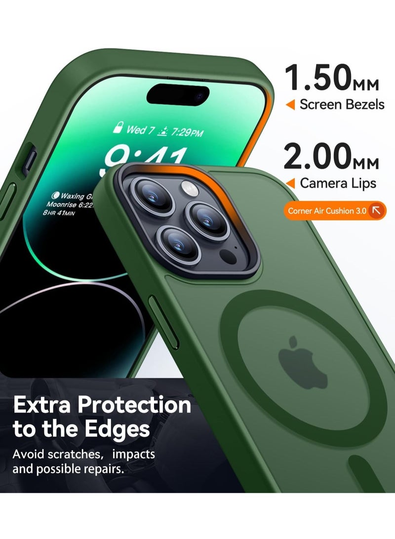 ثسؤشسث غطاء مغناطيسي للآيفون 14 برو ماكس 6.7 بوصة، متوافق مع MagSafe، غطاء خلفي نحيف شفاف متجمد مقاوم للصدمات أخضر - Image 5
