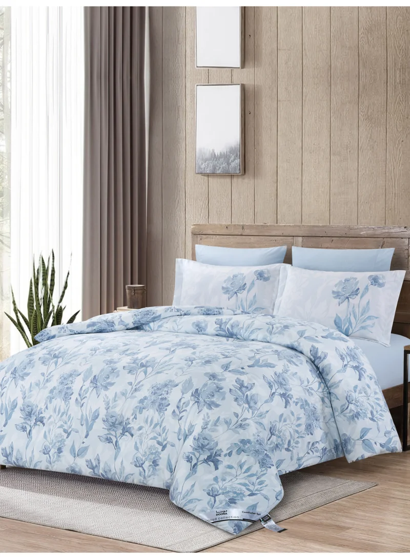Donetella Printed 4-Pcs Single Comforter Bedding Set Fits 120x200cm -Includes Comforter, Fitted Sheet, Pillow Shams & Pillowcases – Soft Microfiber Fabric with Soft 350 GSm Filling