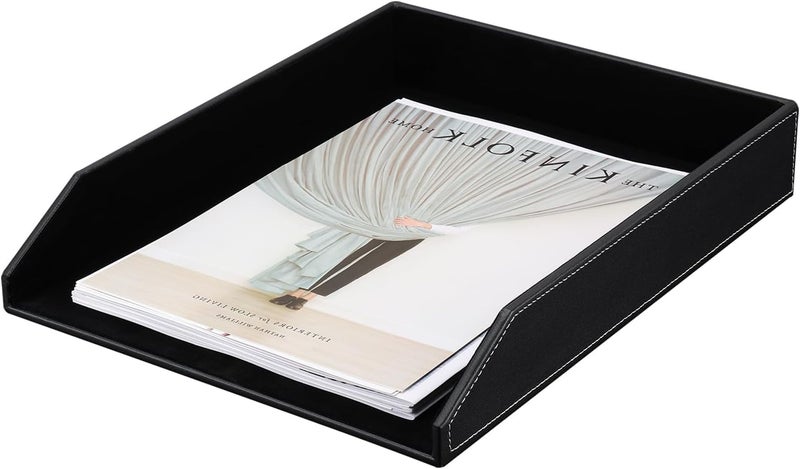 KINGFOM PU Leather Collection Letter Tray, Document Desk Organizer, Letter Size (1 tray-black) - Image 4