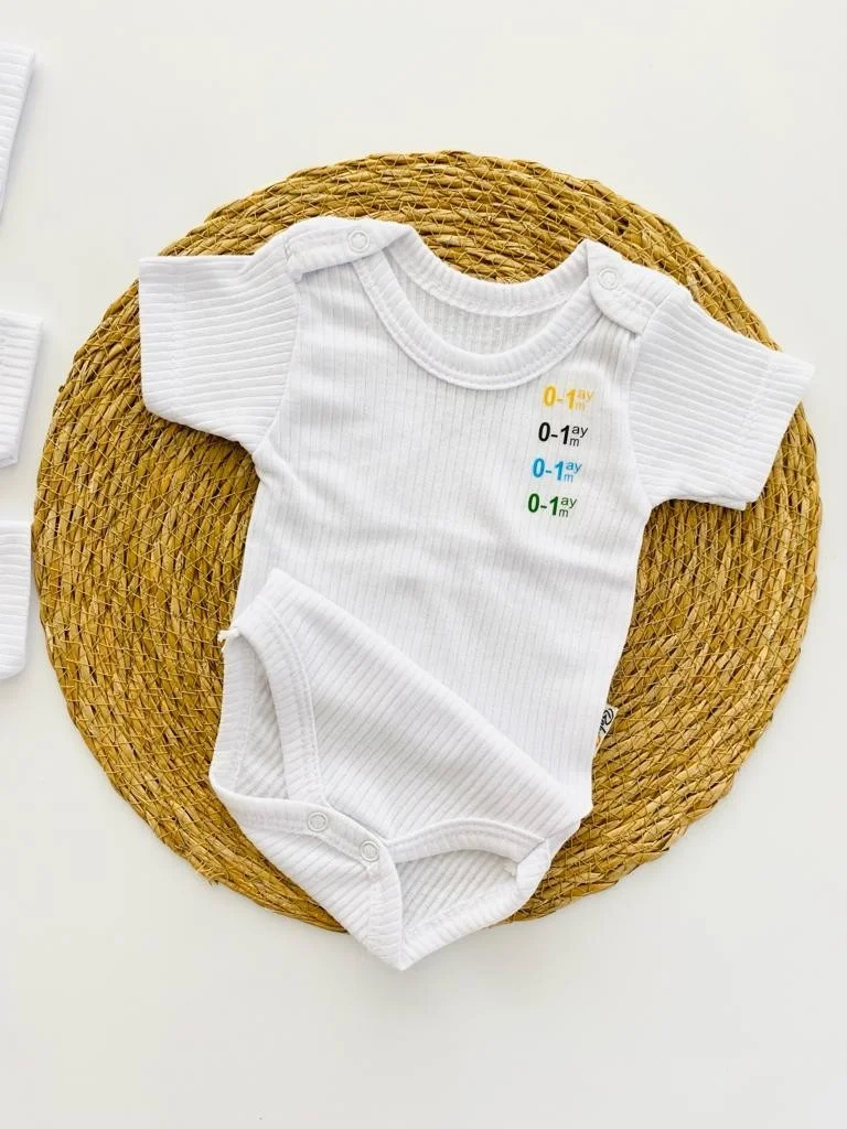 مياكيدزورلد White Short Sleeve Baby Bodysuit with Snap Fastener Undershirt Ribbed Soft Texture Organic Set of 4
