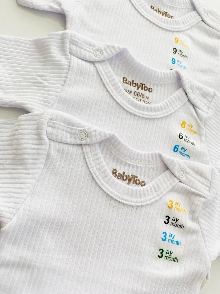 مياكيدزورلد White Short Sleeve Baby Bodysuit with Snap Fastener Undershirt Ribbed Soft Texture Organic Set of 4