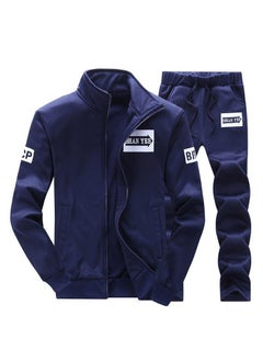 Generic Mens Long Sleeve Sports Suit Casual Track Set dark blue D75 Spring and Autumn suit 