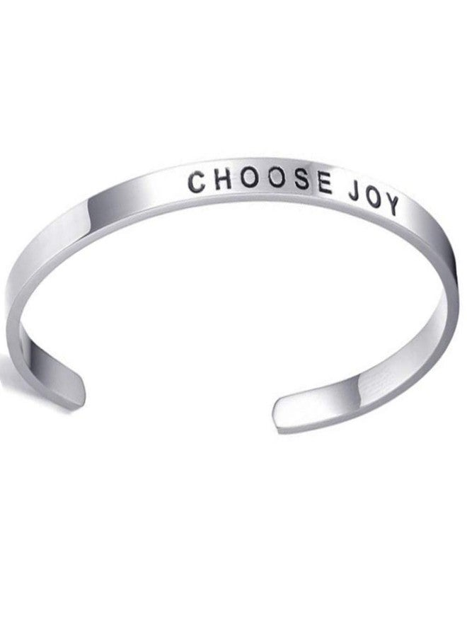 Jude Jewelers 4mm Width Stackable Stainless Steel Inspiration Encouragement Graduation Mantra Cuff Bangle Bracelet (Choose Joy)