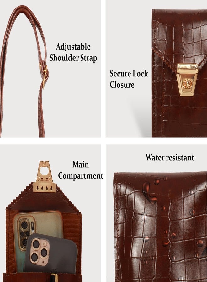 Nyfee Luxury Crocodile Pattern Handbag, Rich Brown, Water Resistant, Gold Lock Closure, Adjustable Strap, 25.4 x 12.7 x 20.3 cm (Brown) - Image 5