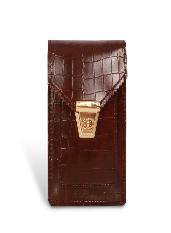 Nyfee Luxury Crocodile Pattern Handbag, Rich Brown, Water Resistant, Gold Lock Closure, Adjustable Strap, 25.4 x 12.7 x 20.3 cm (Brown) - Image 1
