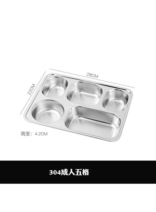 Stainless Steel Dinner Plate 304 With Lid, Deepened Parioned Dinner Plate, Square Lunch Box, Canteen Rice Plate, Student Lunch Box