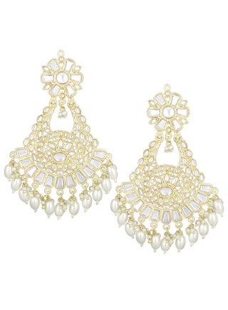 Traditional Gold Plated White Kundan & Pearl Studded Dangle Chandbali Earrings Ethnic Fashion Jewelry For Women & Girls - pzsku/ZE884584E766C8CED9FD2Z/45/_/1714990447/8e2656af-07c6-46b6-94f3-fab0f2184a57