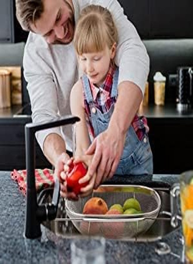 HEVASNEK Stainless Steel Over The Sink Colander with Fine Mesh Strainer & Expandable Rubber Grip Handles – Ideal for Straining, Draining & Rinsing Fruits and Vegetables - Image 5